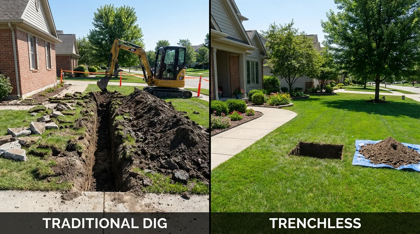 Trenchless sewer repair with minimal yard damage versus traditional excavation in Athens, PA